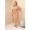 Dámské šaty Plus Size 8080 s páskem (Velikost UNI, Barva Smetanová)