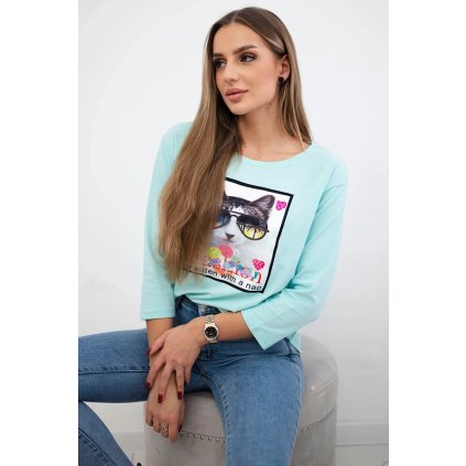 159224 16 halenka s 3d grafikou kocky velikost uni barva tyrkysova