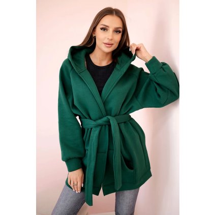 198659 zateplena bunda dotty s vazanim v pase velikost uni barva zelena tmave