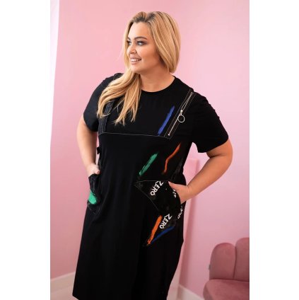 171935 1 cerne damske saty plus size z bavlny s potiskem a kapsami