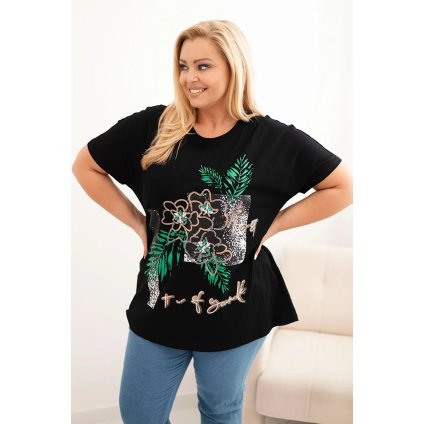 173069 tricko plus size 1323 s ozdobnym kvetinovym potiskem