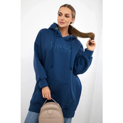 174302 4 zateplena mikina crys s vysivanym textem oversize velikost uni barva modra tmave