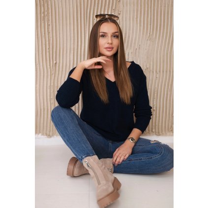 221561 svetr sasha s vystrihem do v velikost uni barva modra tmave