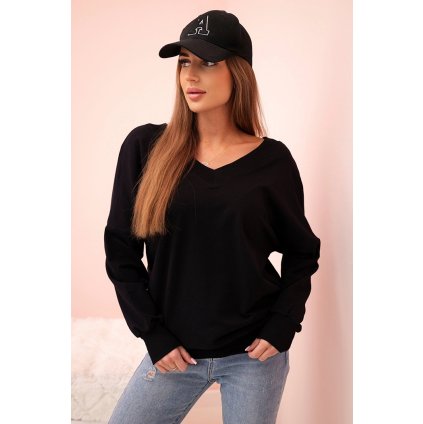 175985 1 damska mikina olivia s dlouhym rukavem a vystrihem do v velikost uni barva cerna
