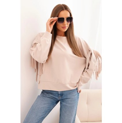 207257 6 damska mikina s ozdobnymi rukavy maslova velikost uni barva bezova