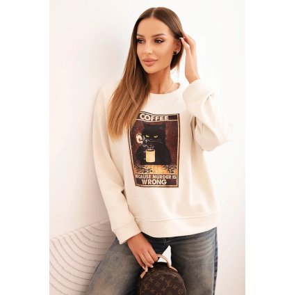 186104 damska bavlnena mikina s potiskem kocky a napisem cat velikost uni barva telova