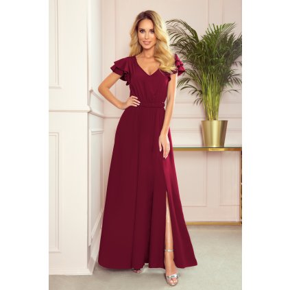 218843 lidia dlouhe saty s vystrihem a volany vinova barva 310 5 velikost s barva bordo