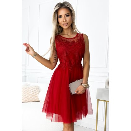 215453 caterina damske saty s guipure a jemnym tylem cervene 522 3 velikost uni barva cervena