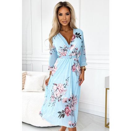 187895 yuna plisovane midi saty s vystrihem a paskem ruze na modrem pozadi 448 3