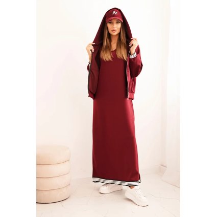 189458 4 damsky komplet 00103 s viskozou rozepinaci mikina dlouha sukne velikost uni barva bordo