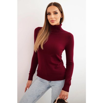 225696 damsky svetr z viskozy s rolakem a dlouhym rukavem velikost uni barva bordo