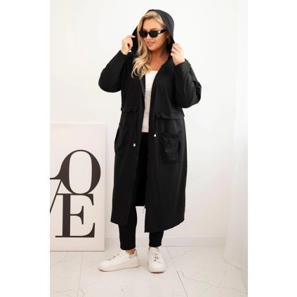 215030 damska bavlnena mikina 6970 plus size s kapuci a kapsami velikost 2xl barva cerna