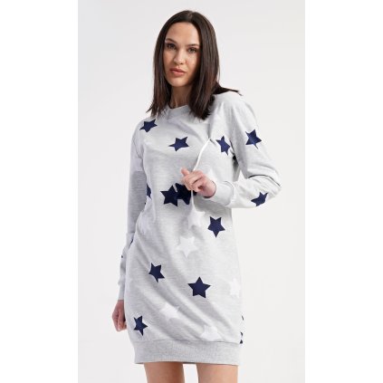202940 damske domaci saty s dlouhym rukavem hvezdy barva modra tmave velikost s