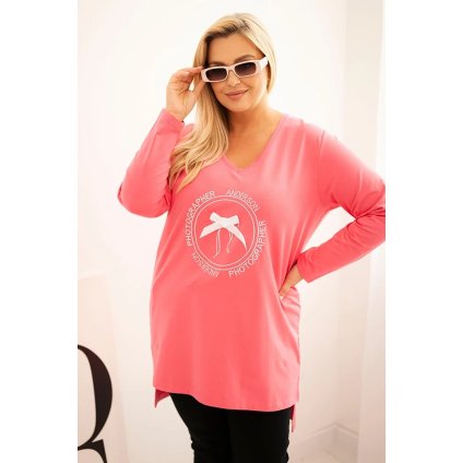 225990 damska halenka s delsim zadnim dilem a potiskem velikost 2xl barva ruzova