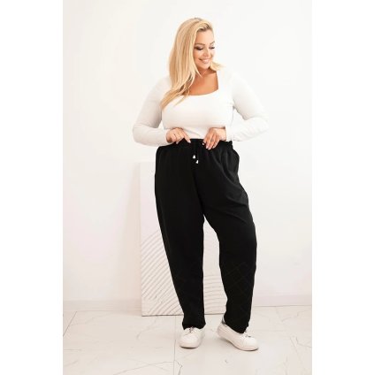 215918 damske kalhoty plus size bavlnene s flitrovymi pruhy velikost 4xl