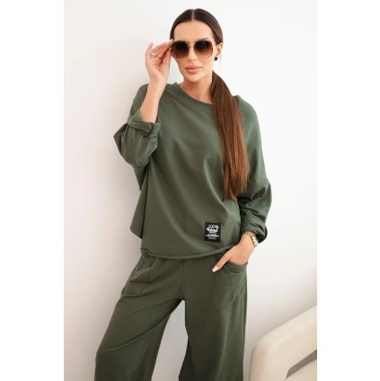 224600 komplet bavlneny mikina kalhoty khaki velikost uni barva zelena tmave
