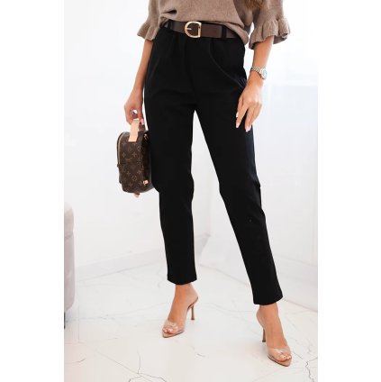 217772 damske viskozove kalhoty s paskem a zuzenymi nohavicemi cerne velikost uni barva cerna