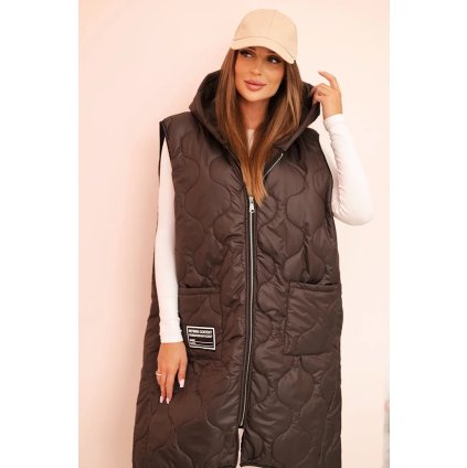 204680 damska prosivana vesta plus size s kapuci na zip mocca velikost uni barva hneda