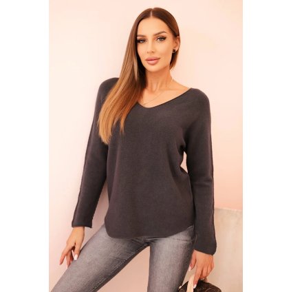 204692 8 damsky svetr z viskozy s vystrihem do v velikost uni barva seda tmave
