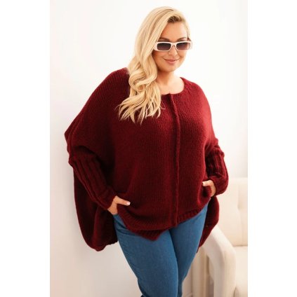 204698 4 svetr damsky plus size z akrylu s volnym strihem a rukavem 3 4 fango velikost uni barva bordo