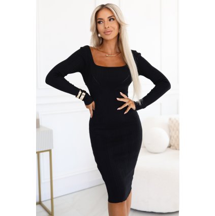 204932 elegantni svetrove saty s vyrezy a zenskym strihem cerne 622 1 velikost uni barva cerna