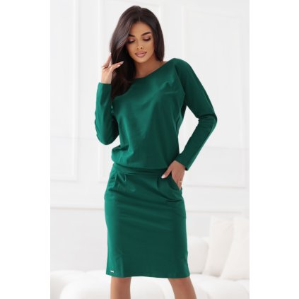 205154 mikinove saty s dlouhym rukavem a kapsami pohodlny strih s vystrihem vzadu zelene 189 13 velikost xl barva zelena