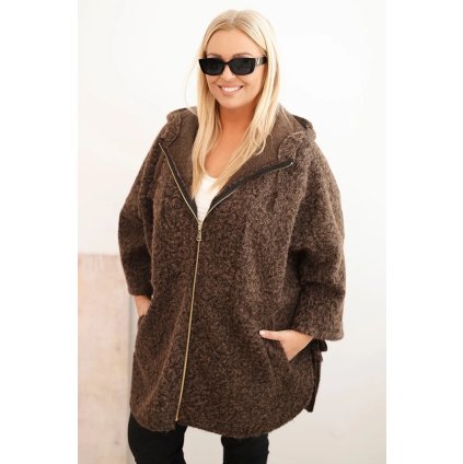 205181 damsky kabat plus size s kapuci a zipem hnedy velikost uni barva bordo