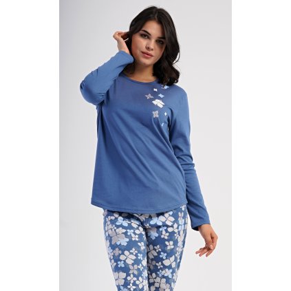205439 damske pyzamo dlouhe joanne barva modra velikost 4xl