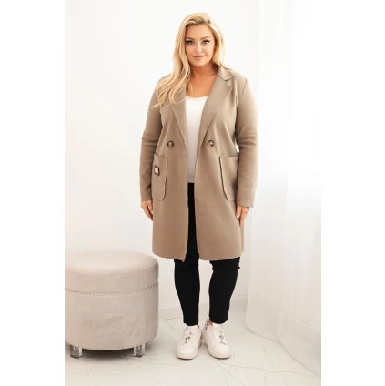 223247 damsky elegantni kabat 5274 plus size s limcem a velkymi kapsami velikost uni barva bezova