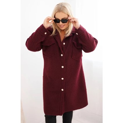 215171 damsky kabat art0286 plus size s vlnou na knofliky s kapsami velikost uni barva fialova