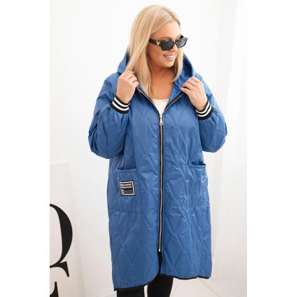 215177 damska bunda plus size prosivana s kapuci a sportovnimi manzetami svetla jeansova velikost uni barva modra