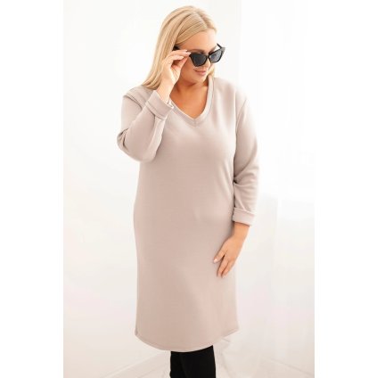 215198 damske saty plus size maslove s vystrihem do v a rukavem velikost uni barva bezova