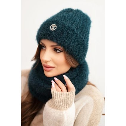 221954 damska souprava cepice a saly zimni nadychana s ozdobnym emblemem velikost uni barva ruzova tmave