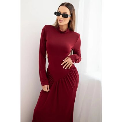 215216 damske dlouhe saty s viskozou a rolakem a odhalenymi zady velikost uni barva bordo