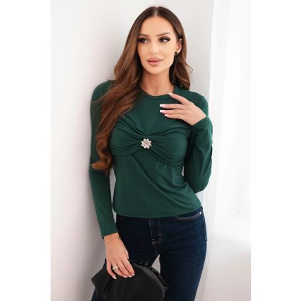 215231 damska bluza z viskozy prilehava s narasenim a brozi velikost uni barva zelena tmave