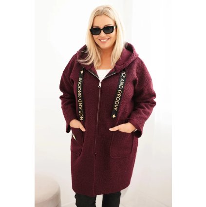 215243 damsky kabat plus size z umele berankove latky s kapuci a kapsami velikost uni barva fialova