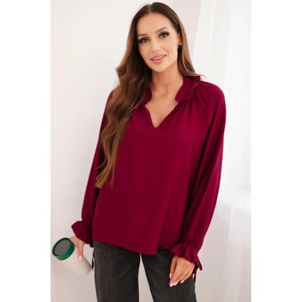 224750 damska halenka z viskozy s vystrihem do v a vazanim na rukavech velikost uni barva fialova