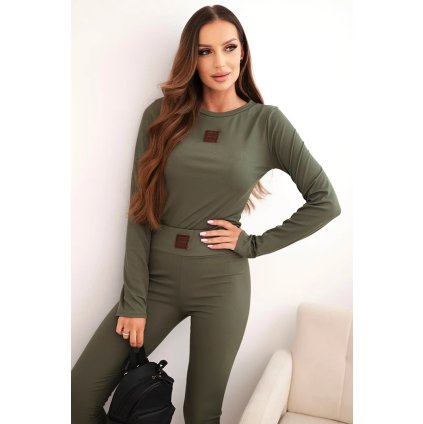 215276 damska souprava z bavlny s dlouhym rukavem a leginami khaki velikost uni barva zelena