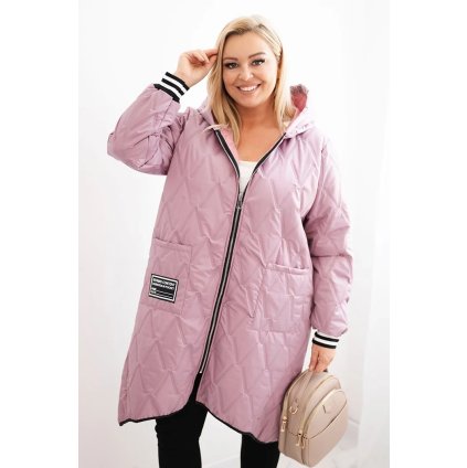 215294 damska bunda plus size prosivana s kapuci a sportovnimi manzetami tmave ruzova velikost uni barva ruzova tmave
