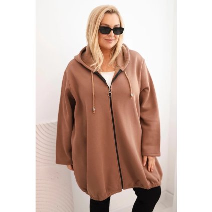 215309 damska mikina plus size zateplena s kapuci a zipem velikost uni barva hneda