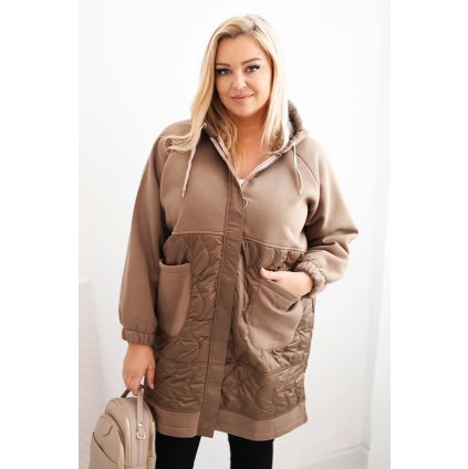 218732 damska prosivana mikina plus size s kapuci a velkymi kapsami fango velikost uni barva fialova