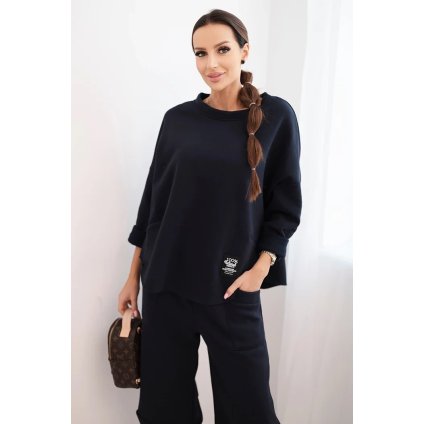 215339 damska teplakova souprava z silnejsiho materialu se sirokymi nohavicemi velikost uni barva modra tmave