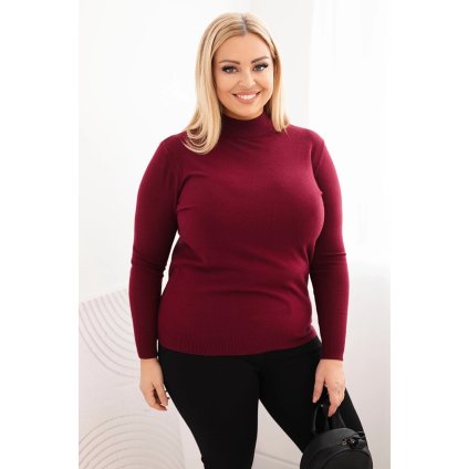 215360 damsky svetr plus size z viskozy s rolakem bordovy velikost uni barva bordo
