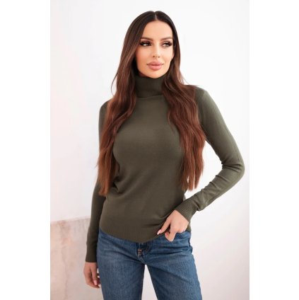 215363 damsky svetr z viskozy s rolakem a dlouhym rukavem velikost uni barva zelena