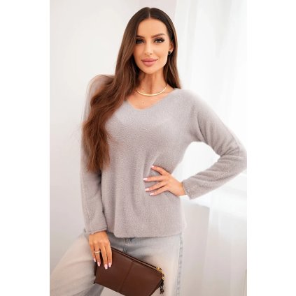 215378 damsky svetr z mekke pleteniny s v vystrihem fango velikost uni barva fialova