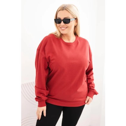215387 damska mikina s krouzkovym designem plus size bavlnena basic s kulatym vystrihem velikost xl barva bordo