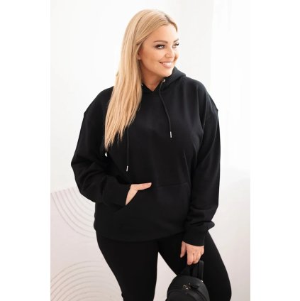 215396 damska mikina s kapuci a klokani kapsou plus size z bavlny velikost xl barva cerna