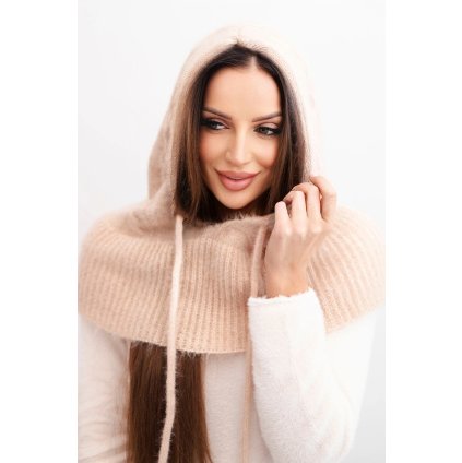 226008 damska cepice cz19 s kapuci s pletenym vzorem velikost uni barva bezova