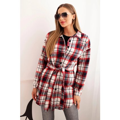 216749 damsky kabatek s dlouhym rukavem v karovanem vzoru cervena velikost uni