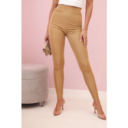 216752 damske leginy s vysokym pasem z elastickeho materialu camelove velikost uni